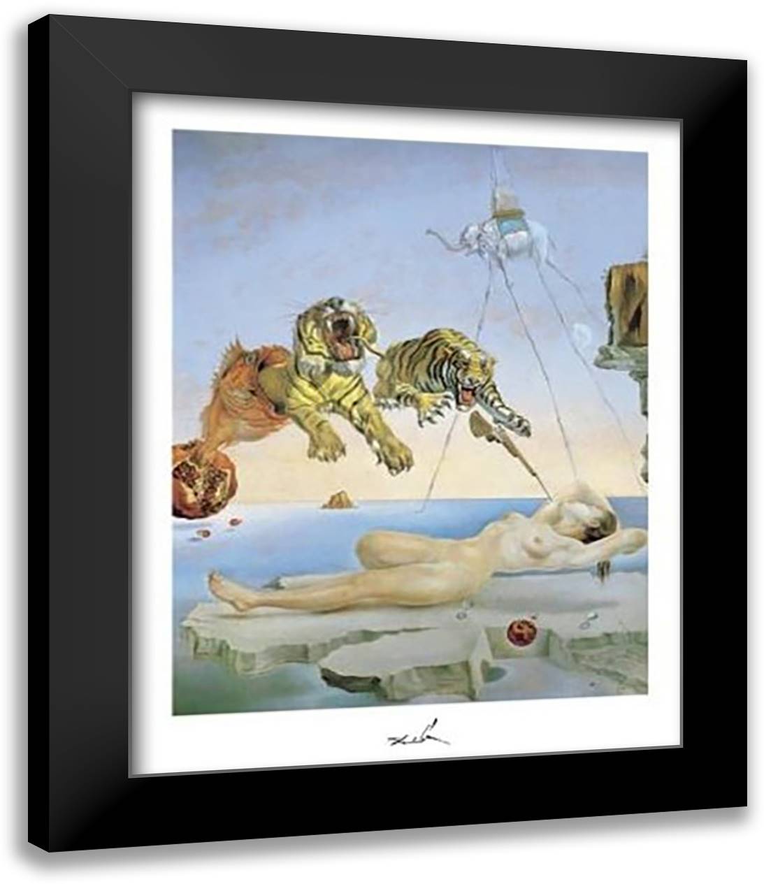 Dream Caused by the Flight of a Bee Around a Pomegranate, A Second Before Awakening 15x18 Black Modern Wood Framed Art Print Poster by Dali, Salvador