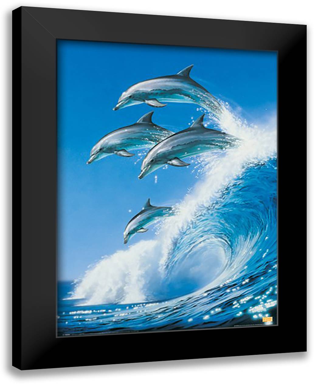 Born Free Dolphin - Surf 28x40 Black Modern Wood Framed Art Print Poster