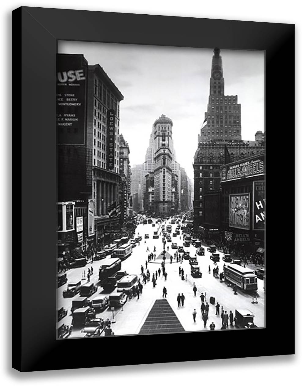 Times Square 28x40 Black Modern Wood Framed Art Print Poster