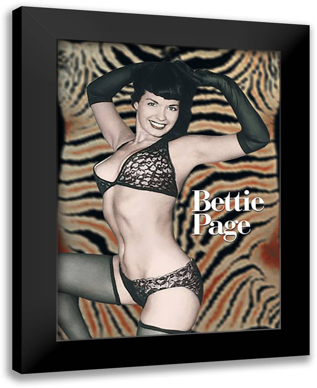 Bettie Page (Zebra) 28x38 Black Modern Wood Framed Art Print Poster