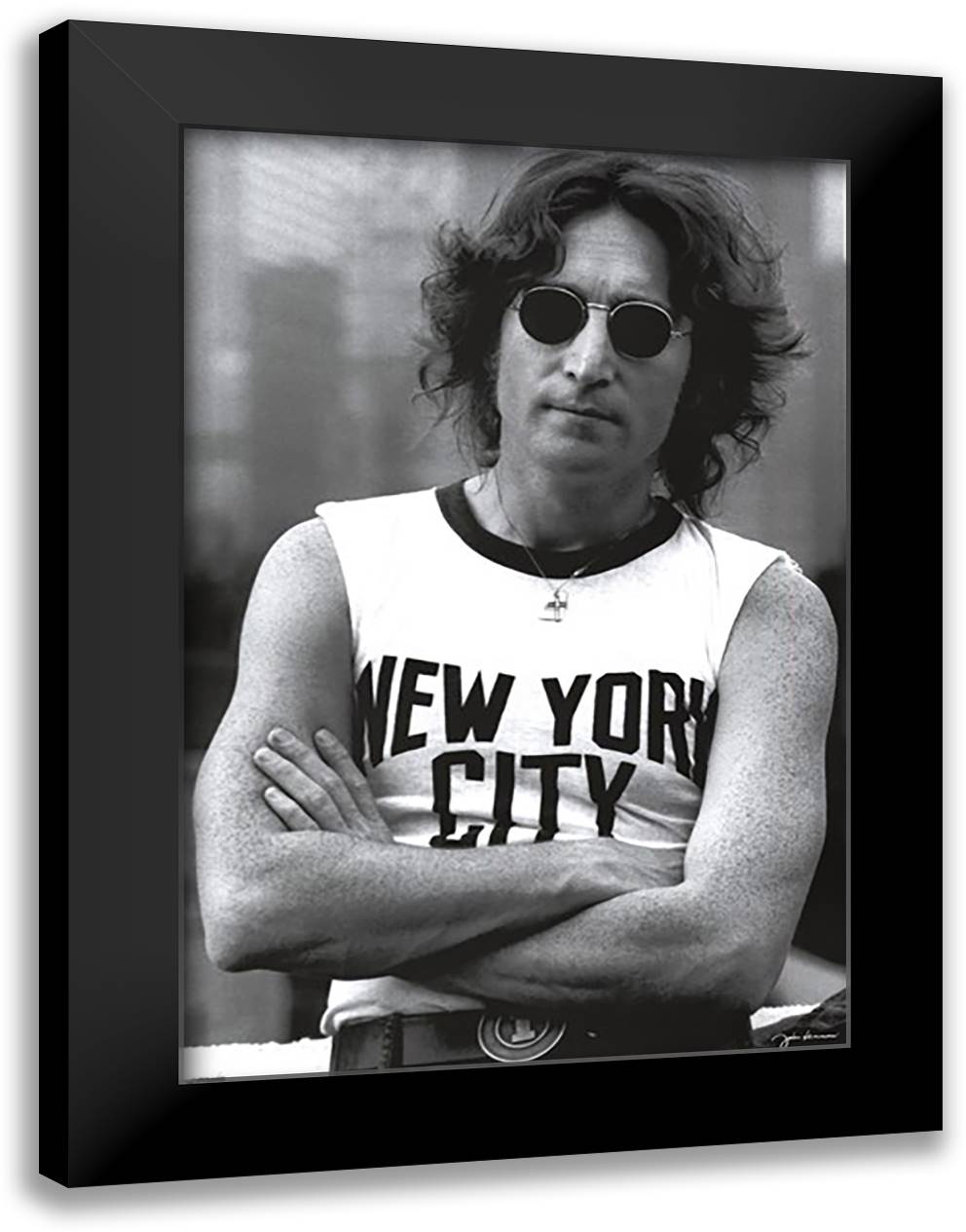 John Lennon - NYC 28x38 Black Modern Wood Framed Art Print Poster