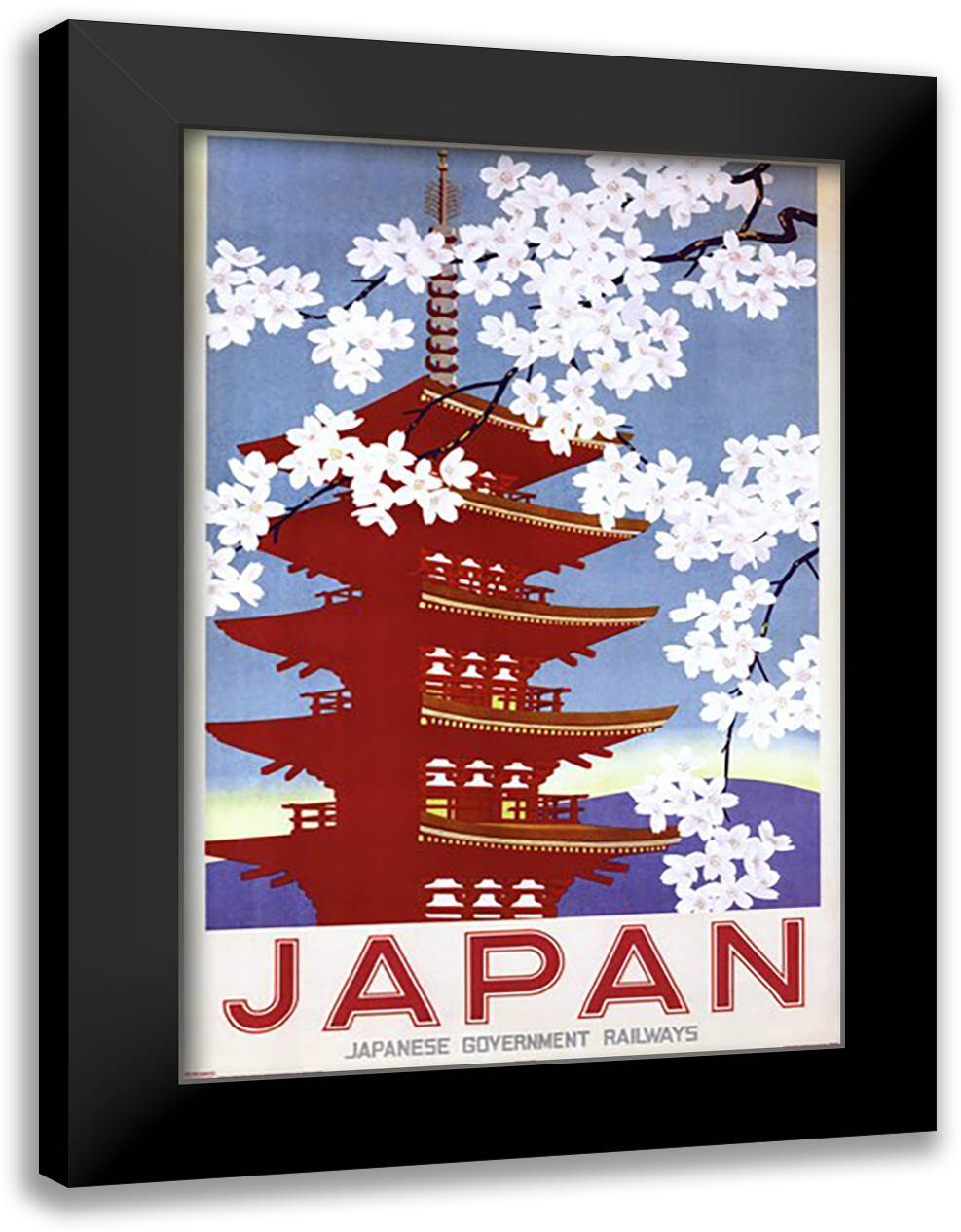 Japan Railways (Blossom) 28x40 Black Modern Wood Framed Art Print Poster