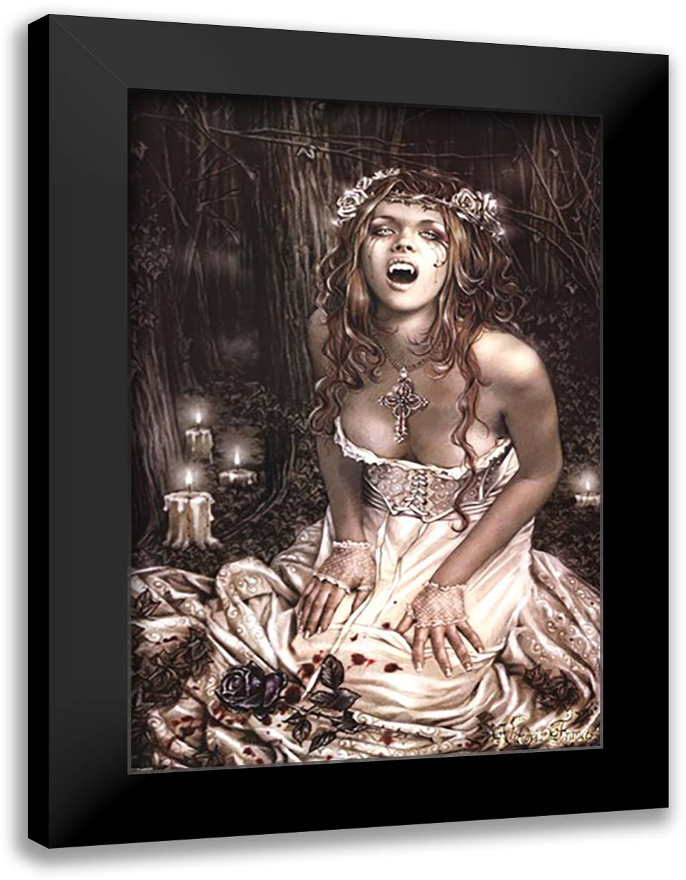Vampire Girl 28x40 Black Modern Wood Framed Art Print Poster by Frances, Victoria