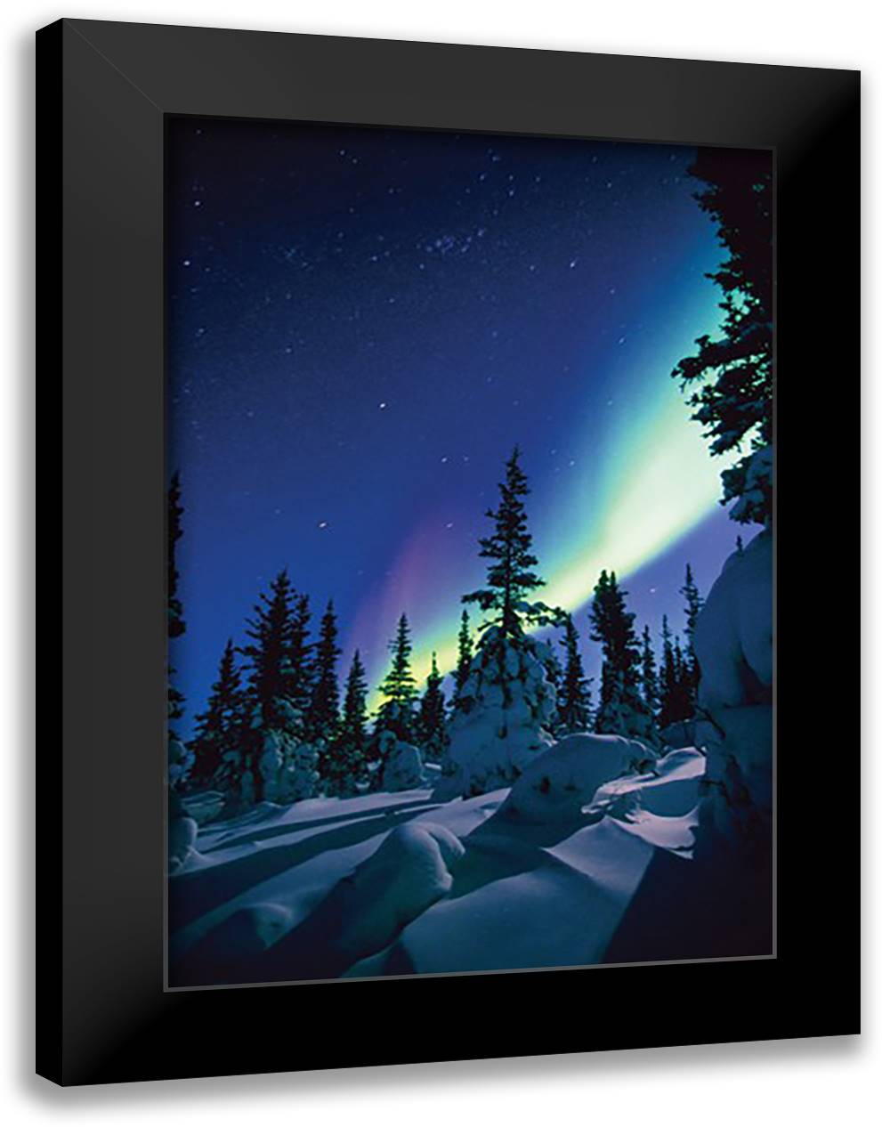 Northern Lights - Snow 28x40 Black Modern Wood Framed Art Print Poster
