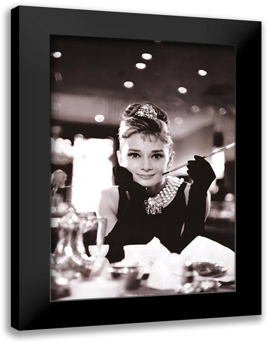 Audrey Hepburn-Breakfast at Tiffany's 28x40 Black Modern Wood Framed Art Print Poster