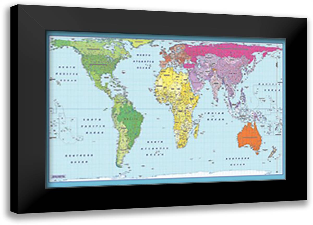 Peter's Projection World Map 40x28 Black Modern Wood Framed Art Print Poster