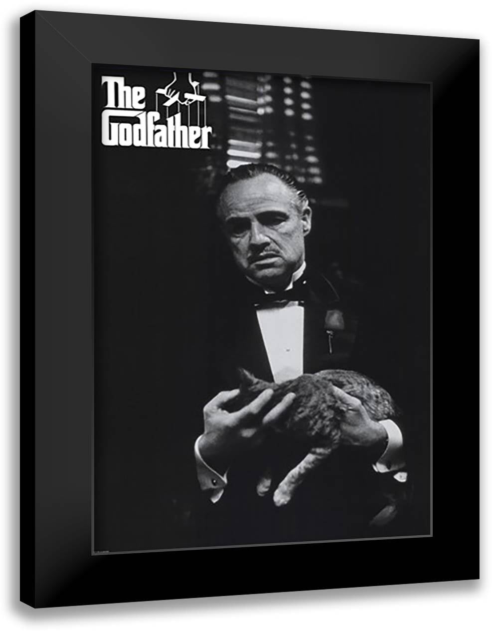 Godfather (Cat - B/W) 28x40 Black Modern Wood Framed Art Print Poster