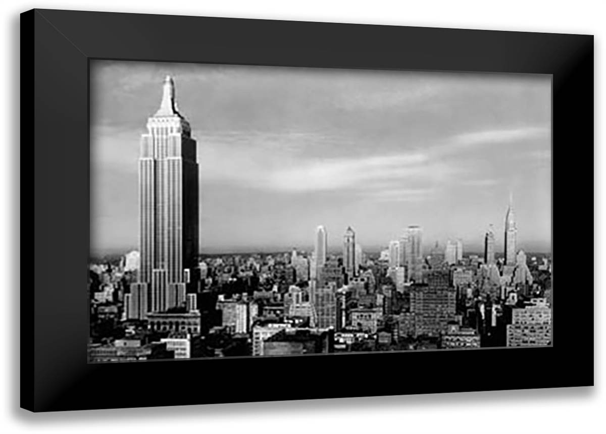 Manhattan Skyline 1930's 40x28 Black Modern Wood Framed Art Print Poster