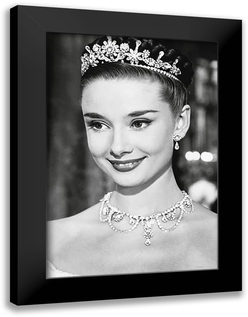 Audrey Hepburn (Roman Holiday 28x40 Black Modern Wood Framed Art Print Poster