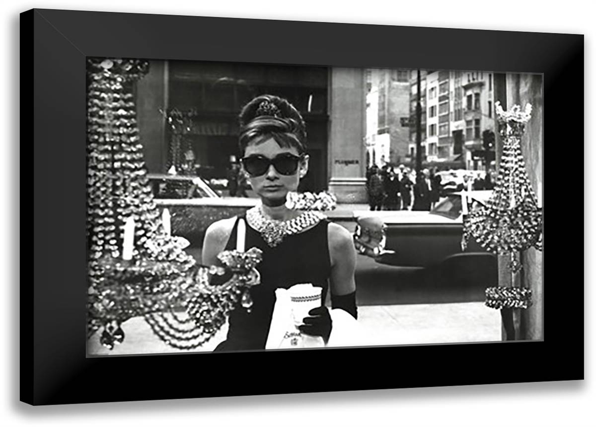 Audrey Hepburn - Window 40x28 Black Modern Wood Framed Art Print Poster