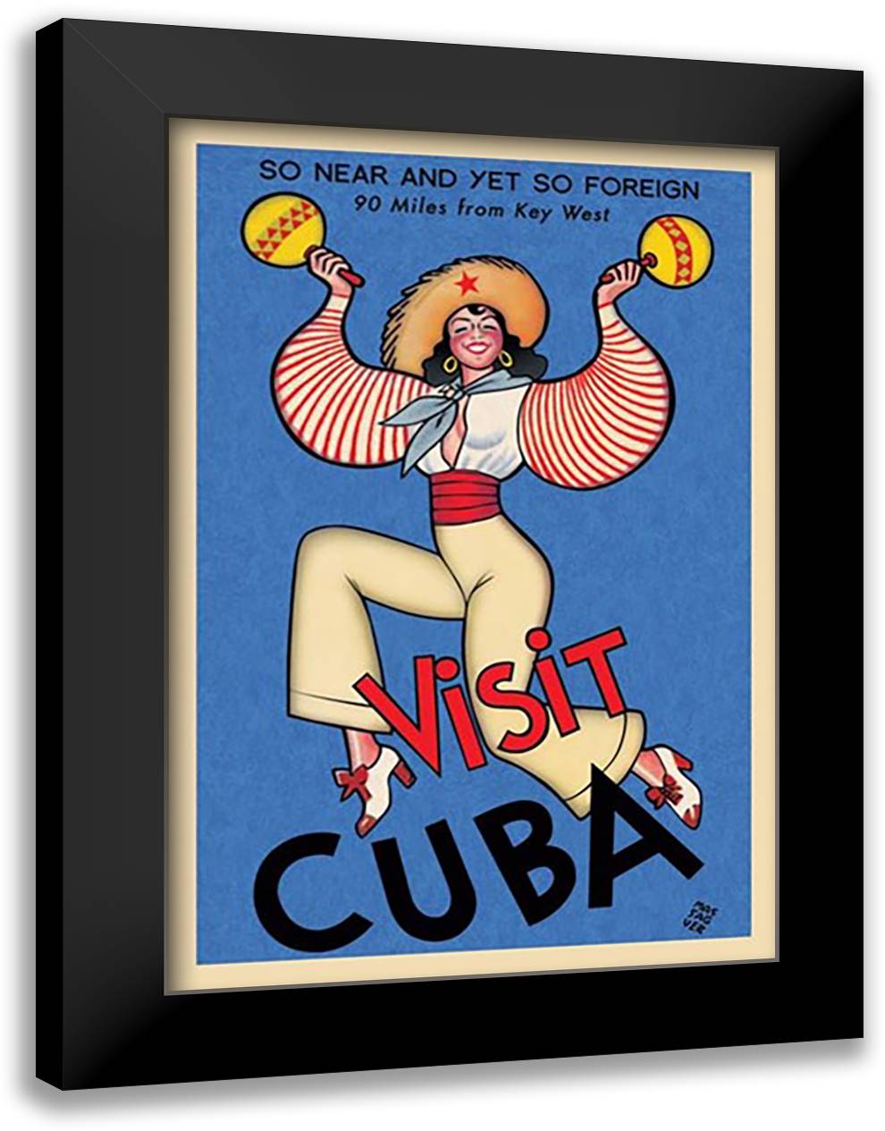 Visit Cuba 28x40 Black Modern Wood Framed Art Print Poster