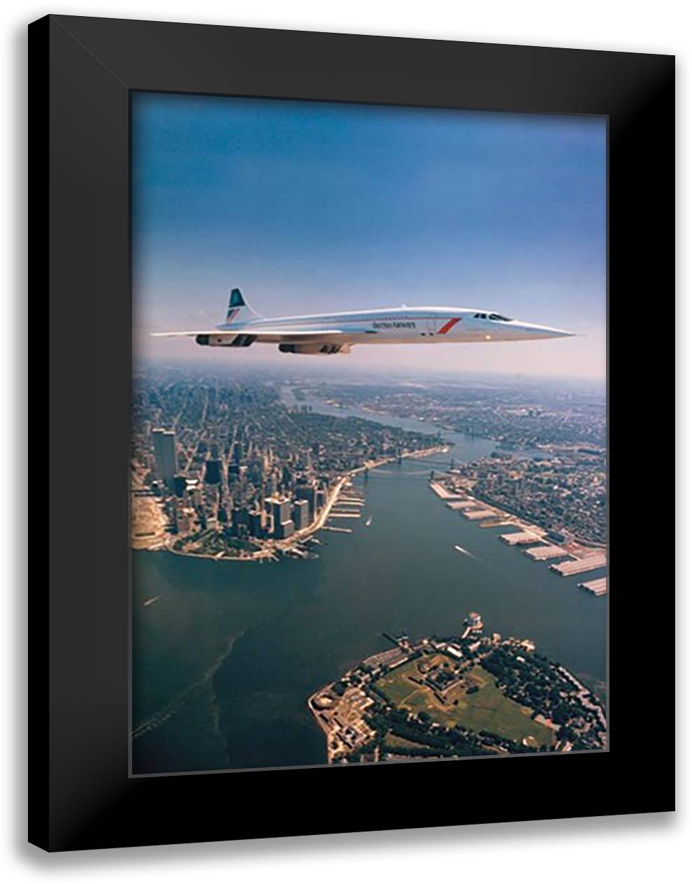 Concorde Over Manhattan 28x40 Black Modern Wood Framed Art Print Poster