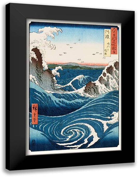 Whirlpool and Waves Hiroshige 28x40 Black Modern Wood Framed Art Print Poster