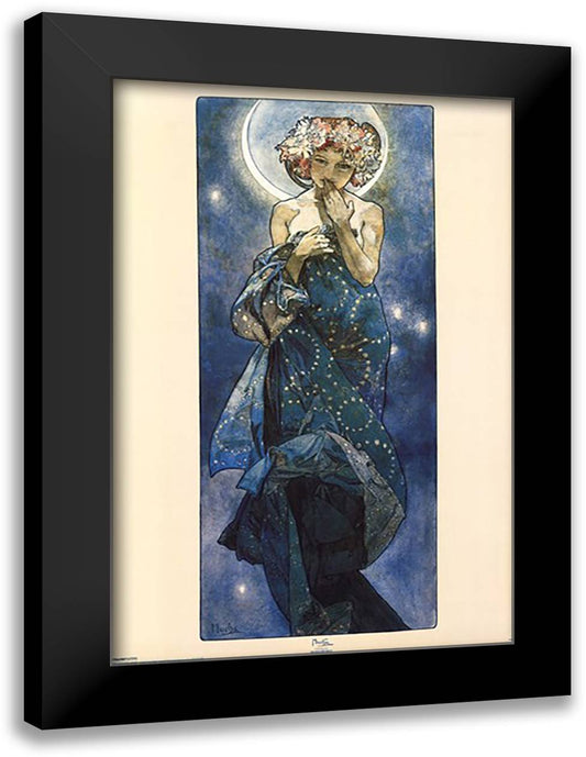 Moon 28x40 Black Modern Wood Framed Art Print Poster by Mucha, Alphonse