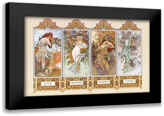 4 Seasons 40x28 Black Modern Wood Framed Art Print Poster by Mucha, Alphonse