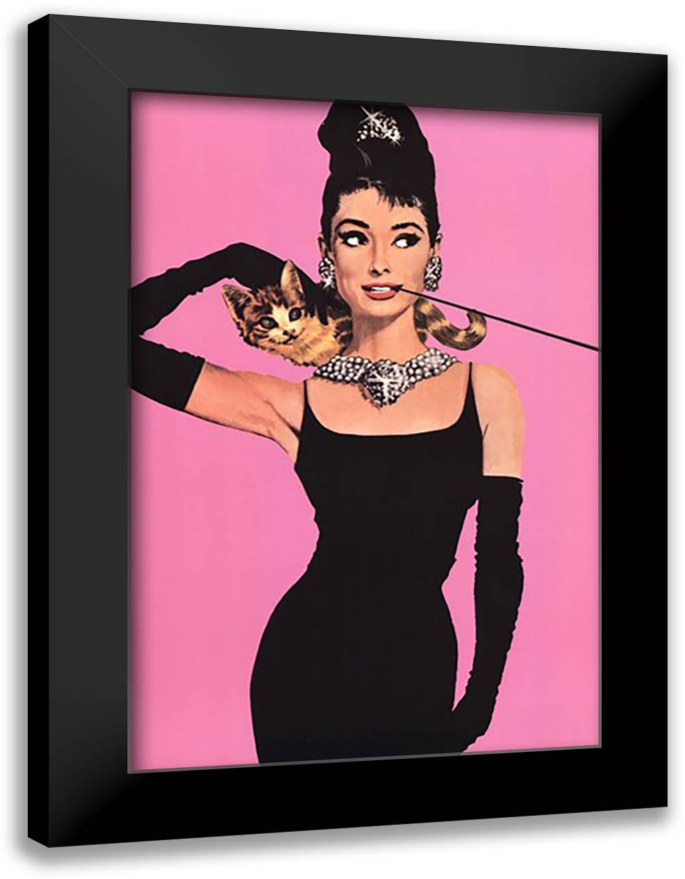 Audrey Hepburn - Pink 28x40 Black Modern Wood Framed Art Print Poster