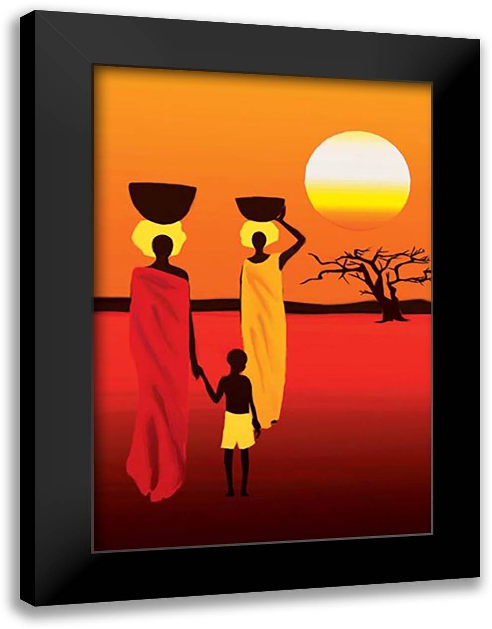 African Savanna Women 28x40 Black Modern Wood Framed Art Print Poster