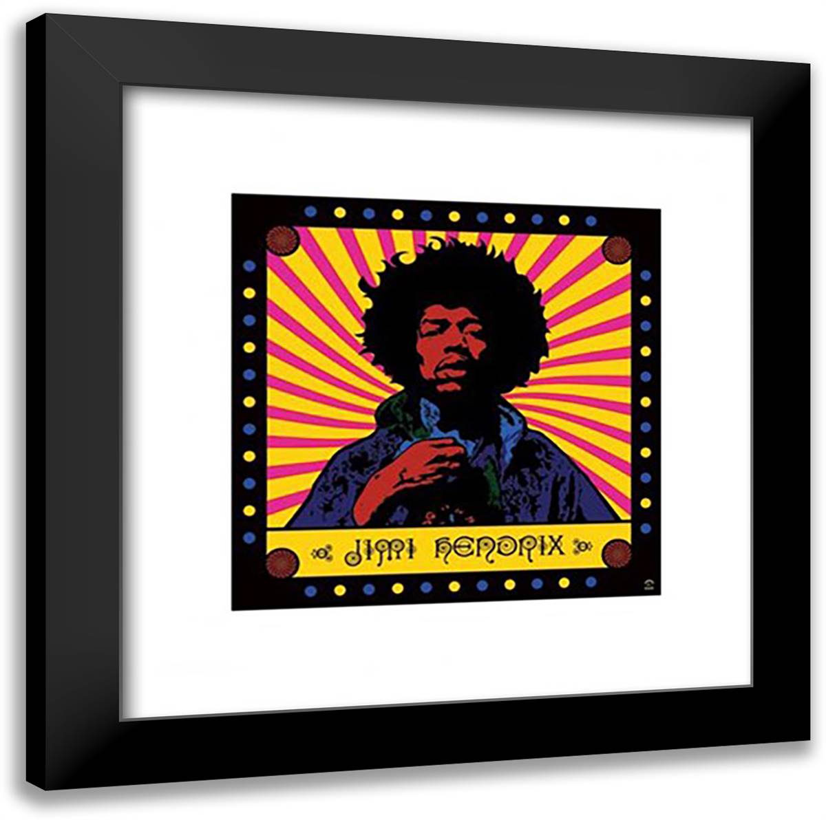 Jimi Hendrix - Psychedelic 20x20 Black Modern Wood Framed Art Print Poster