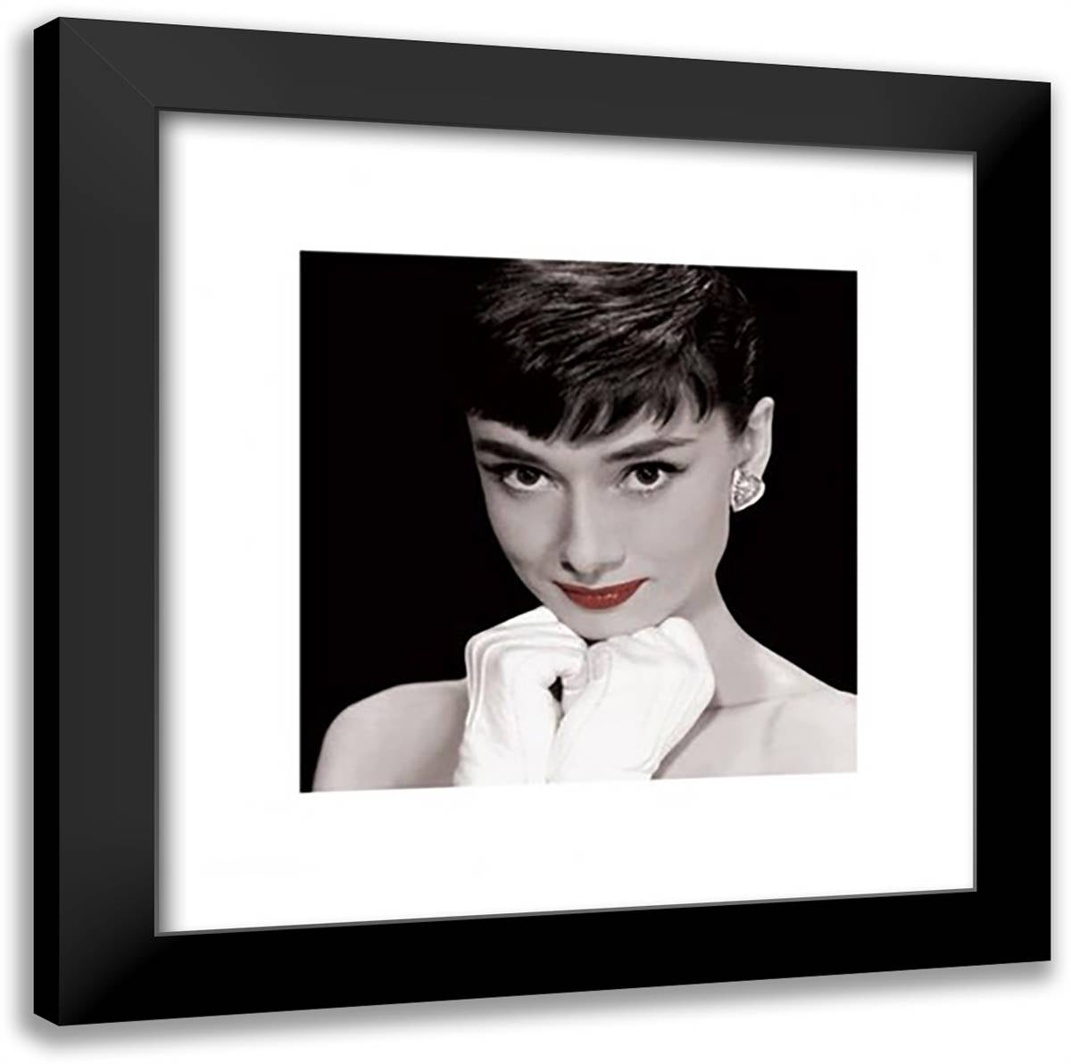 Audrey Hepburn - Red Lips 20x20 Black Modern Wood Framed Art Print Poster