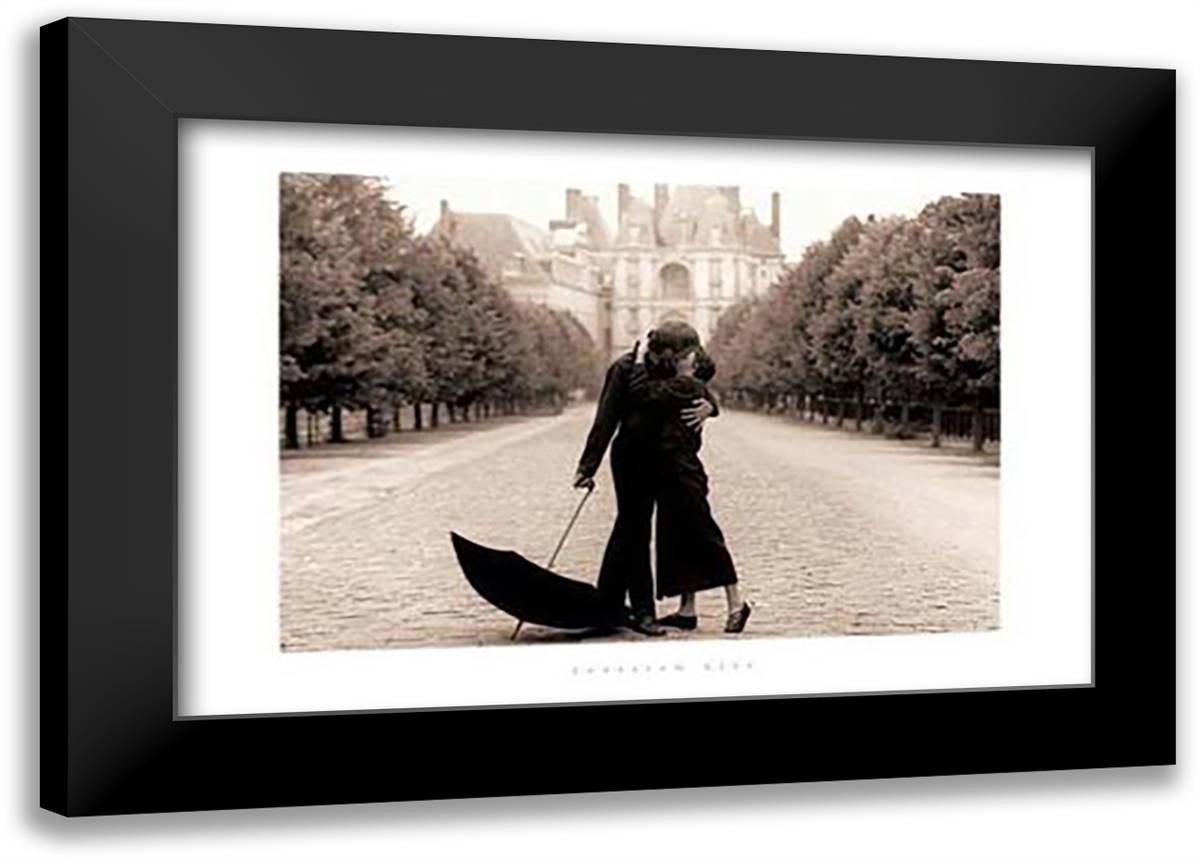 Parisian Kiss 40x28 Black Modern Wood Framed Art Print Poster