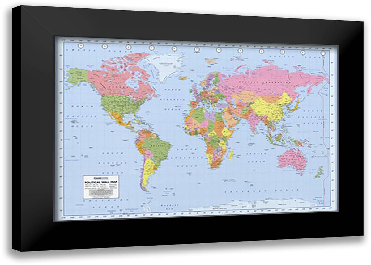 Political World Map, c.2007 (Miller Projection) 40x28 Black Modern Wood Framed Art Print Poster