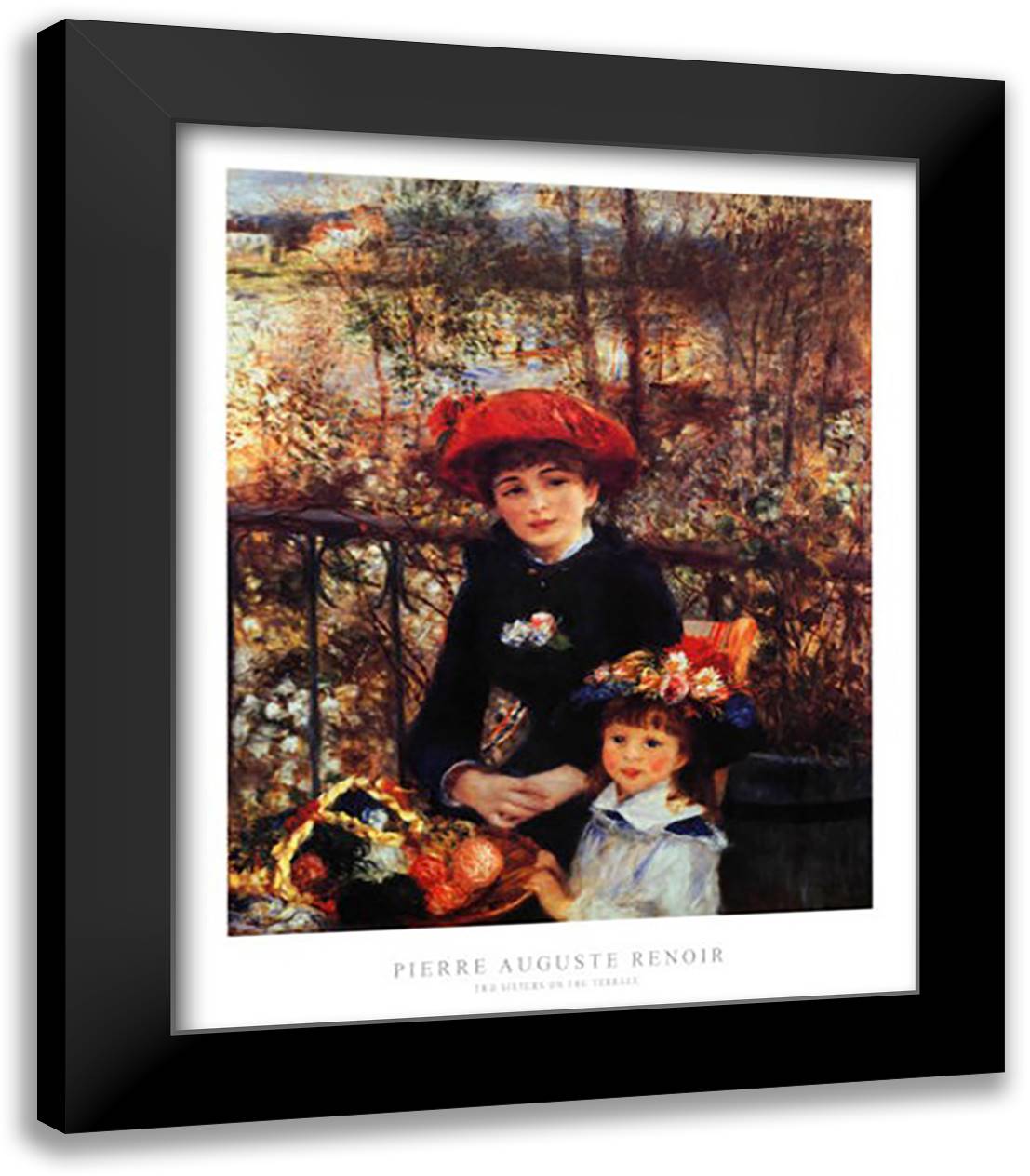 Two Sisters on the Terrace, c.1881 26x32 Black Modern Wood Framed Art Print Poster by Renoir, Pierre-Auguste
