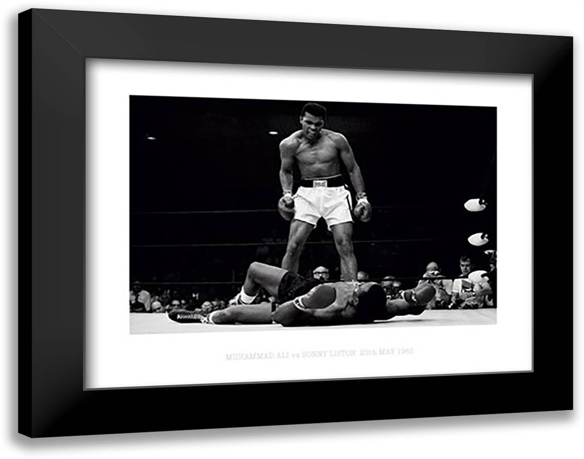 Muhammad Ali - 1965 1st Round Knockout Against Sonny Liston 36x28 Black Modern Wood Framed Art Print Poster