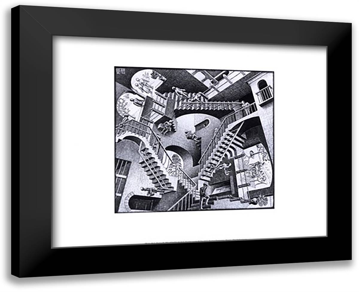 Relativity 18x15 Black Modern Wood Framed Art Print Poster by Escher, M.C.