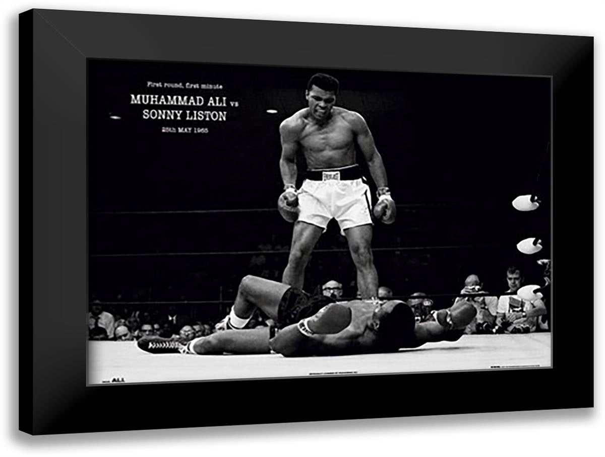 Muhammad Ali - 1965 1st Round Knockout Against Sonny Liston 40x28 Black Modern Wood Framed Art Print Poster