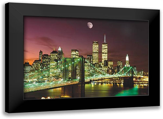 Brooklyn Bridge At Night 40x28 Black Modern Wood Framed Art Print Poster