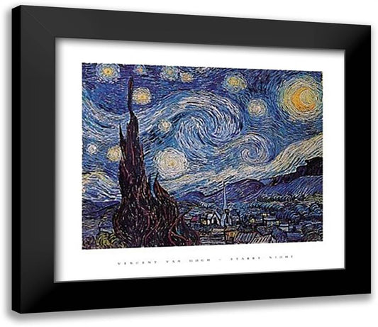 Starry Night 32x26 Black Modern Wood Framed Art Print Poster by Van Gogh, Vincent