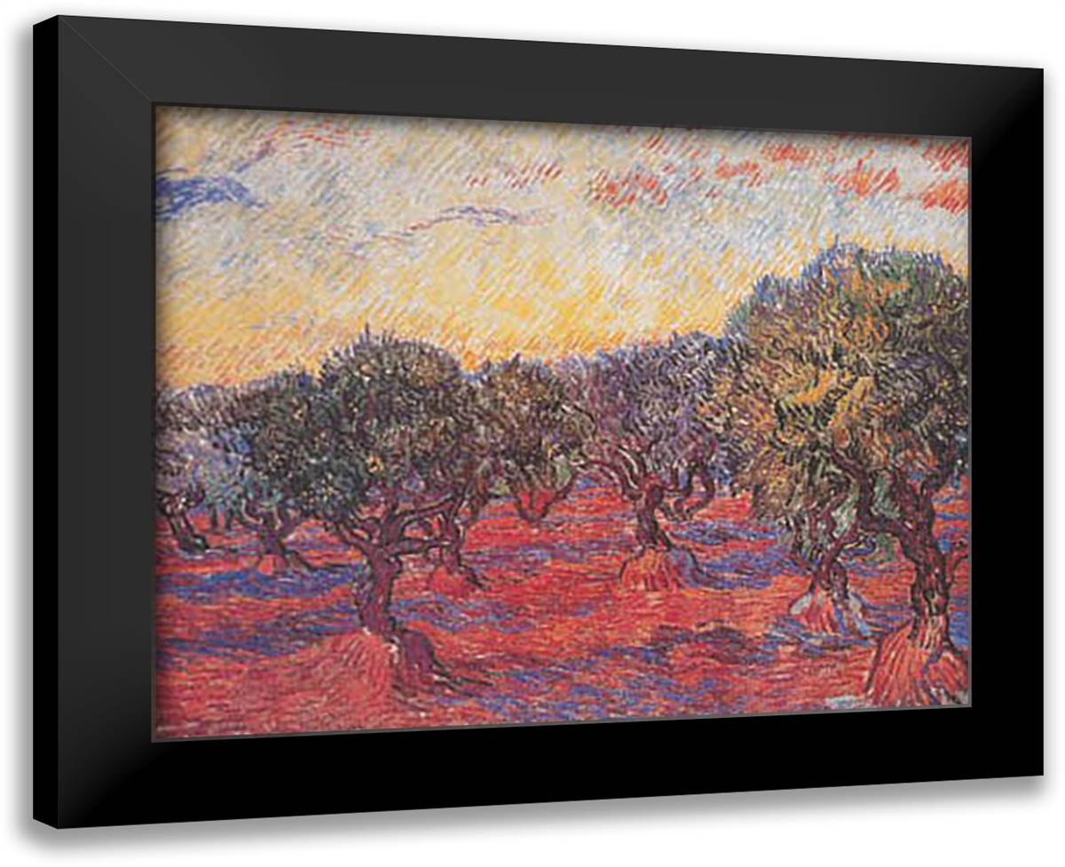 Olive Grove 32x26 Black Modern Wood Framed Art Print Poster by Van Gogh, Vincent
