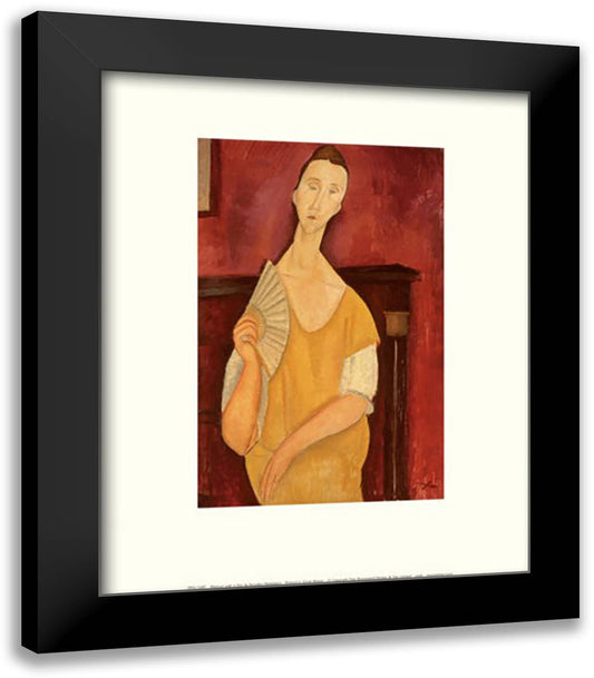 Woman with a Fan 15x18 Black Modern Wood Framed Art Print Poster by Modigliani, Amedeo