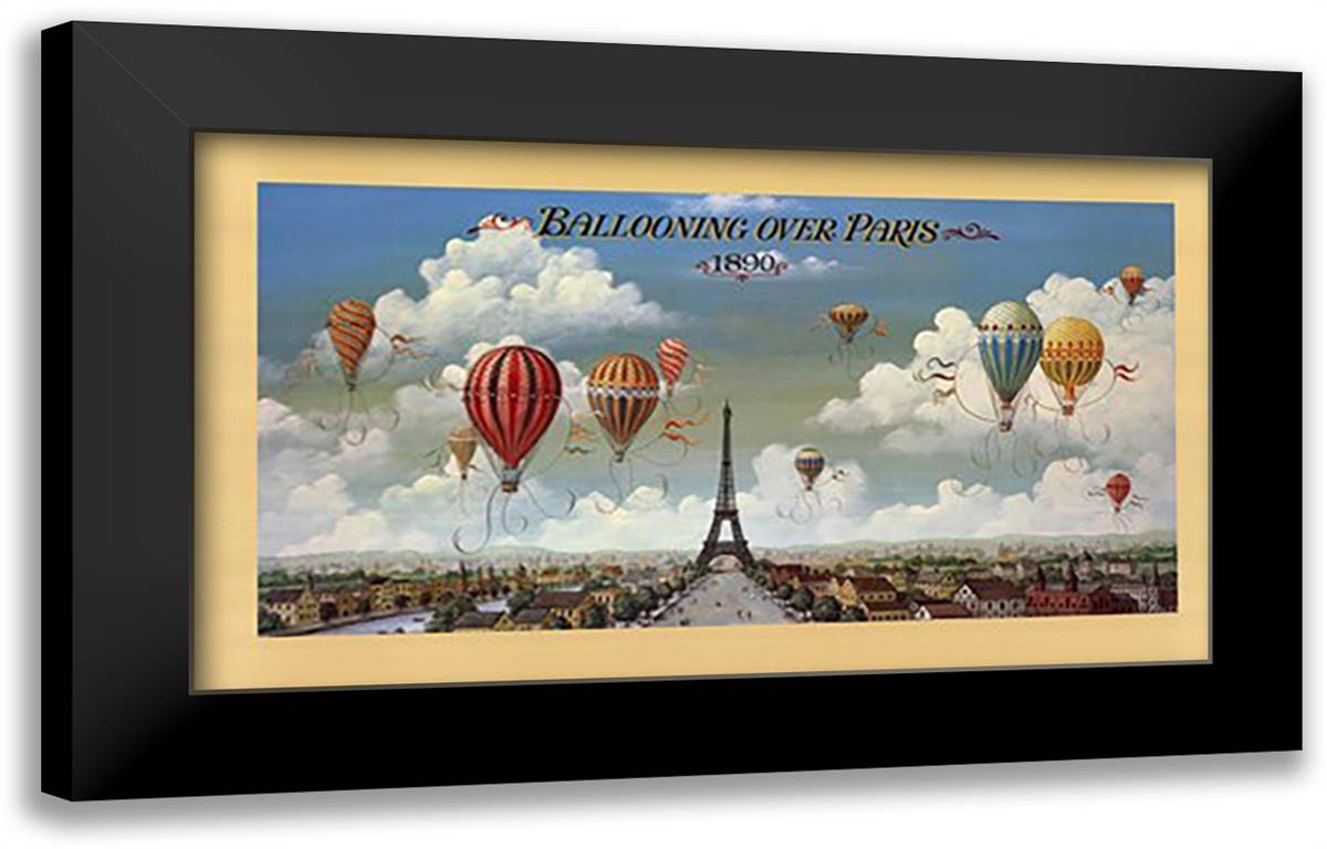 Ballooning Over Paris 40x24 Black Modern Wood Framed Art Print Poster by Lane, I.