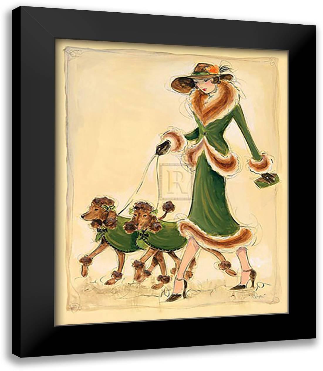 Prancing Poodles 26x32 Black Modern Wood Framed Art Print Poster by Dupre, Karen