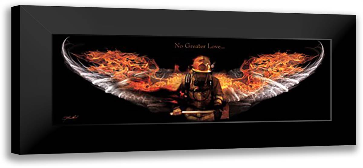 Fireman No Greater Love 40x16 Black Modern Wood Framed Art Print Poster by Bullard, Jason