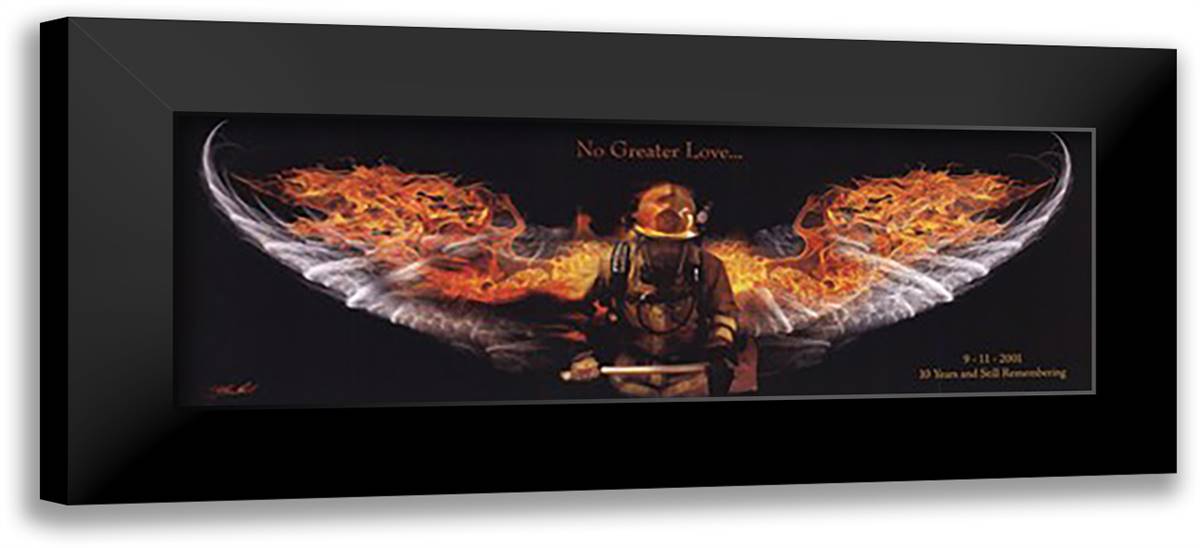 Fireman No Greater Love 22x10 Black Modern Wood Framed Art Print Poster by Bullard, Jason
