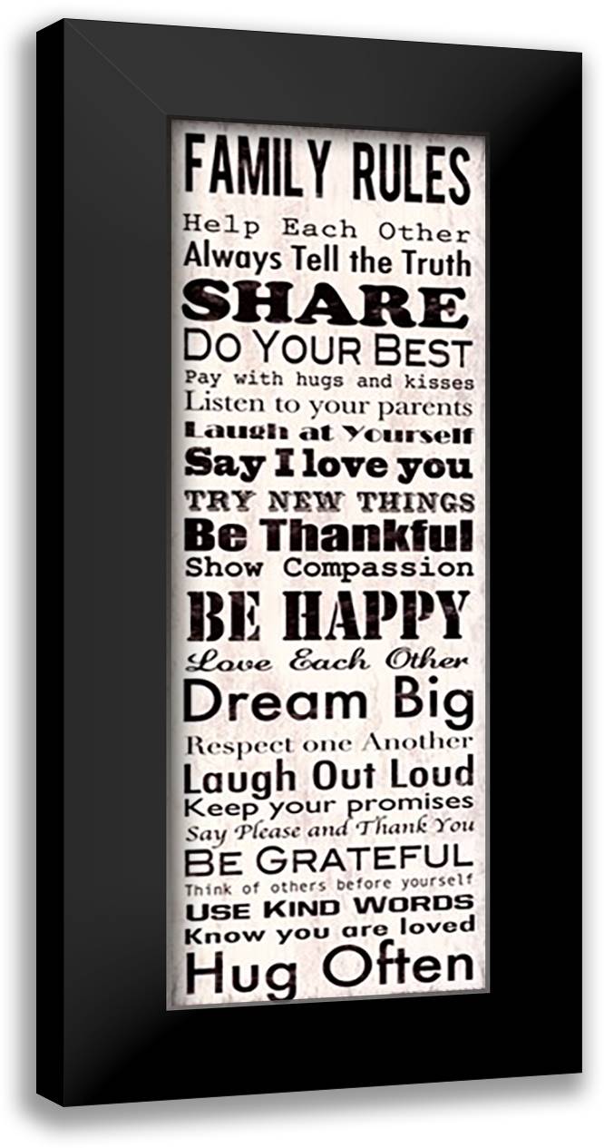 Family Rules Panel 10x22 Black Modern Wood Framed Art Print Poster by Carey, Louise