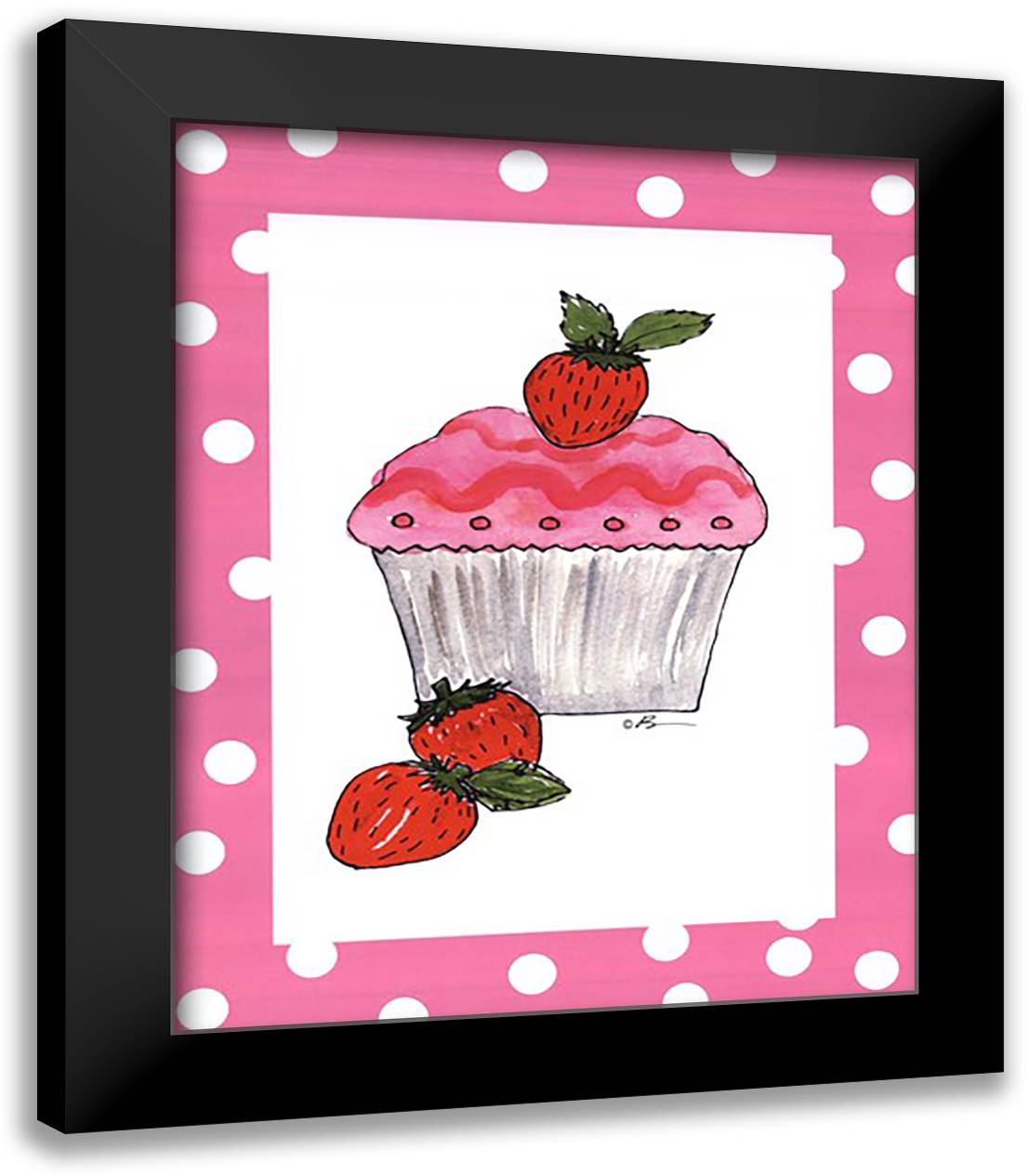 Strawberry Cupcake 15x18 Black Modern Wood Framed Art Print Poster by Bowman, Serena