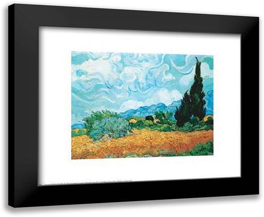 Yellow Wheat And Cypresses 24x20 Black Modern Wood Framed Art Print Poster by Van Gogh, Vincent
