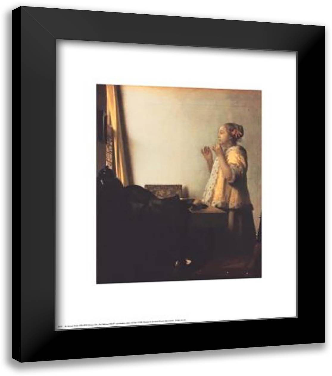 Woman With A Pearl Necklace 20x24 Black Modern Wood Framed Art Print Poster by Vermeer, Johannes