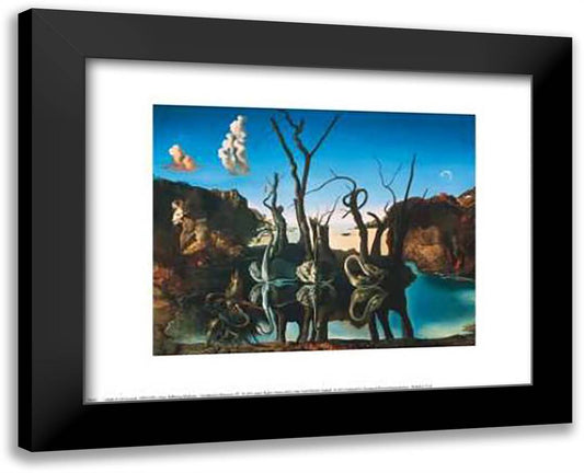 Swans Reflecting as Elephants 18x15 Black Modern Wood Framed Art Print Poster by Dali, Salvador