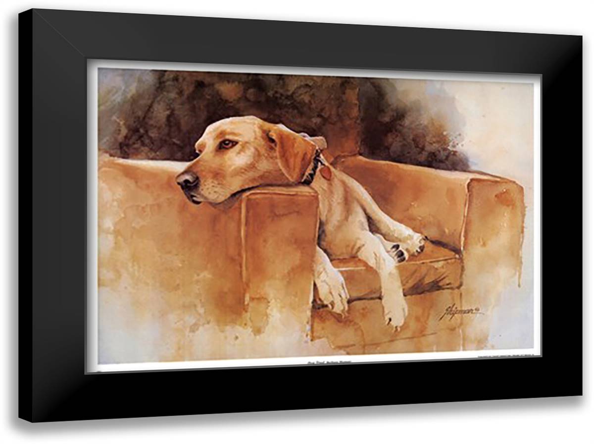 Dog Tired (Yellow Lab) 26x20 Black Modern Wood Framed Art Print Poster by Shipman, Barbara