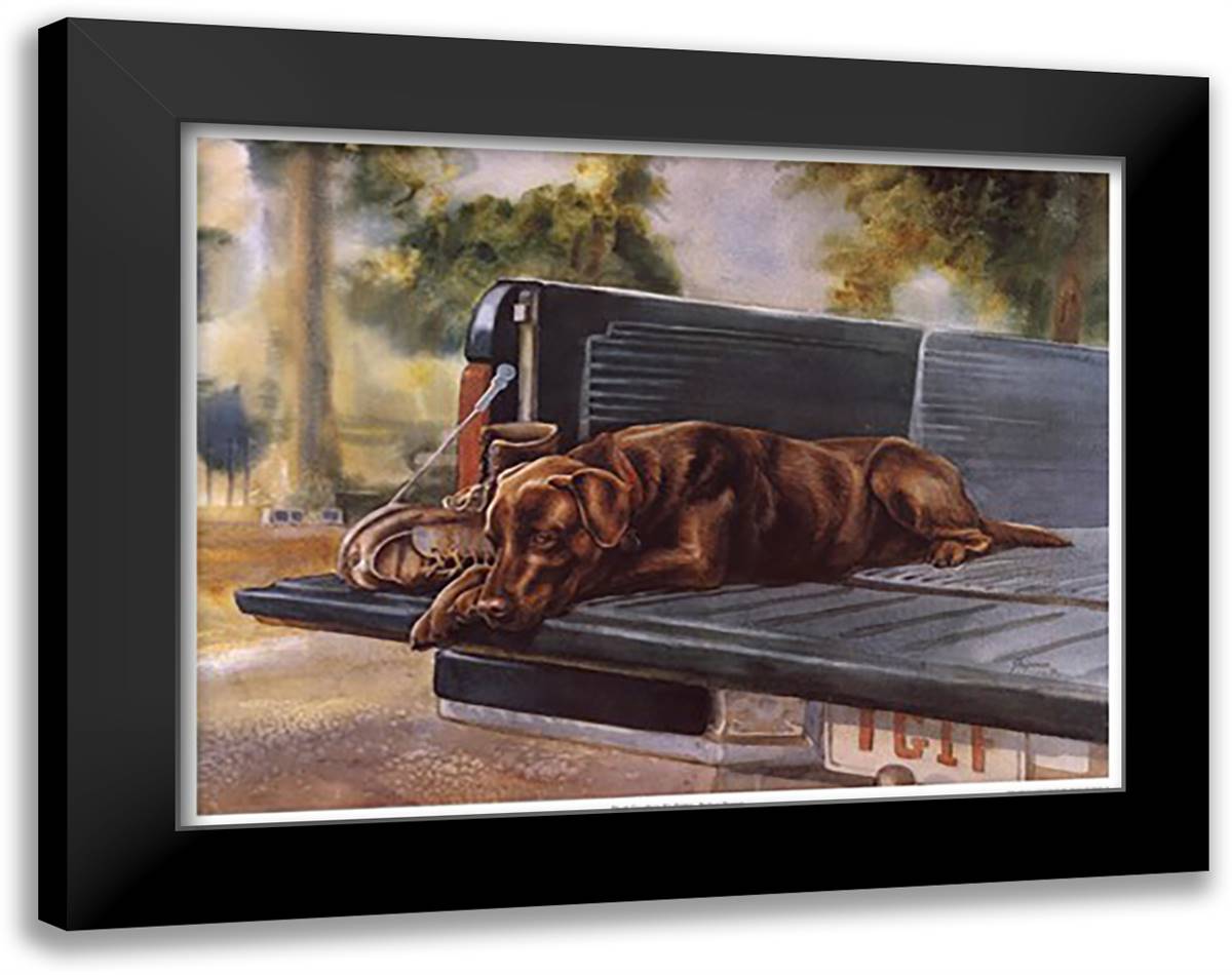 Thank Goodness It's Friday (Choc. Lab) 29x23 Black Modern Wood Framed Art Print Poster by Shipman, Barbara