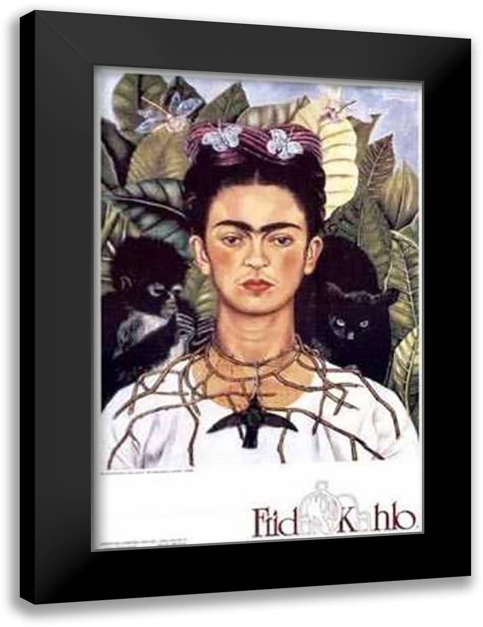 Autorretrato Con Collar De Espinas Y Col 22x31 Black Modern Wood Framed Art Print Poster by Kahlo, Frida