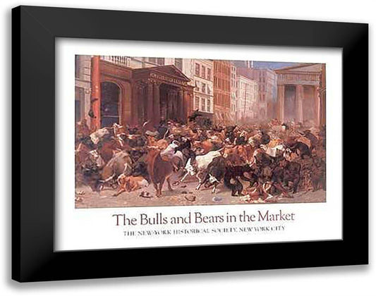 Bulls and Bears in the Market 40x28 Black Modern Wood Framed Art Print Poster by Beard, William