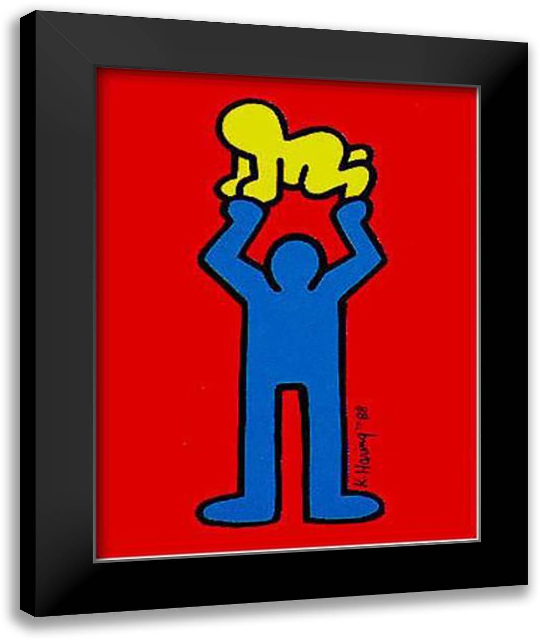Untitled (Red Background) 28x35 Black Modern Wood Framed Art Print Poster by Haring, Keith