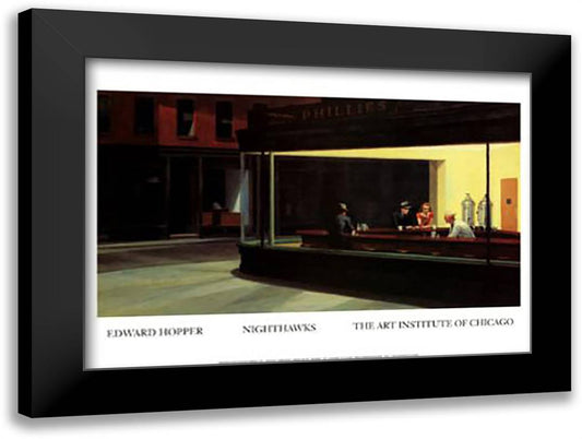 Nighthawks 21x16 Black Modern Wood Framed Art Print Poster by Hopper, Edward
