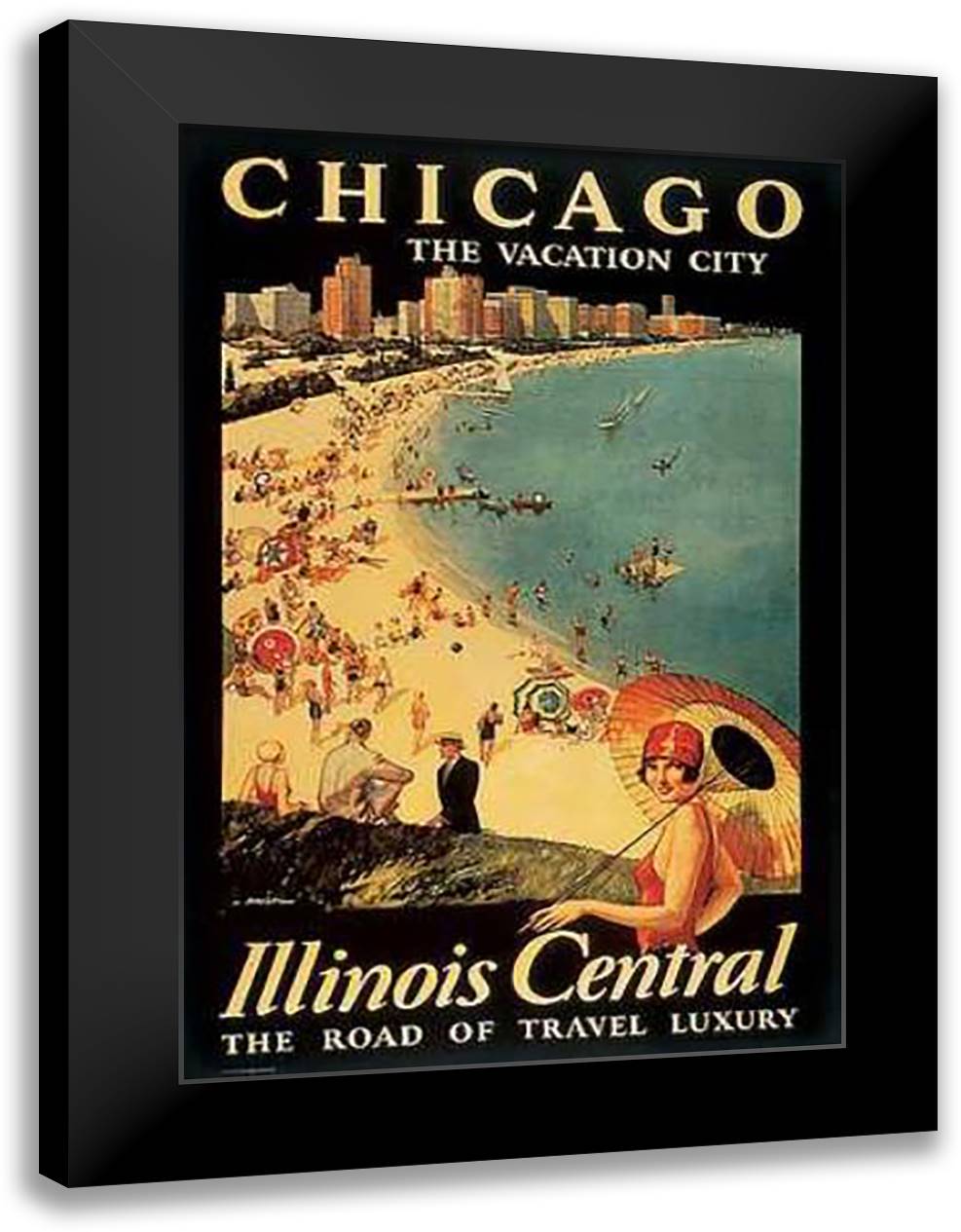Chicago the Vacation City 28x40 Black Modern Wood Framed Art Print Poster by Proehl, Paul