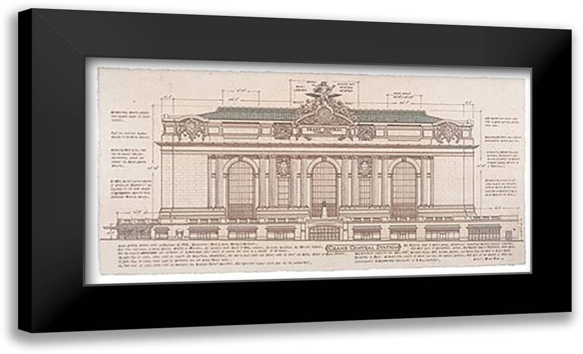 Grand Central Station (Facade) 30x18 Black Modern Wood Framed Art Print Poster by Vilar, Roger
